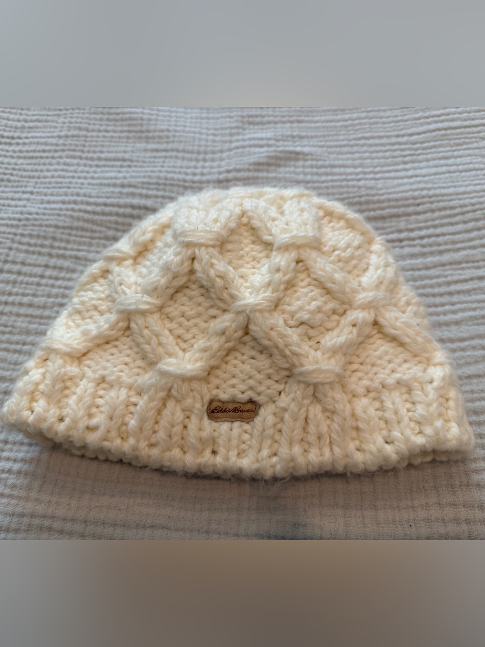 Eddie Bauer Womens Ivory Cable Knit Beanie